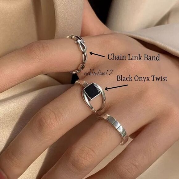 #23 Two Ring Set NEW 925 Sterling Silver Black Onyx Ring & Sterling Link Ring - Picture 10 of 10